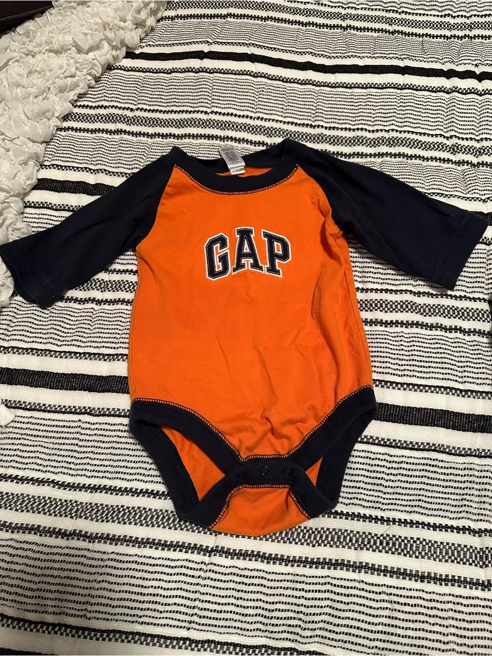 GAP Onesie Bundle (Orange & Navy Logo/Yellow & Navy Hoodie)-Size 6-12M